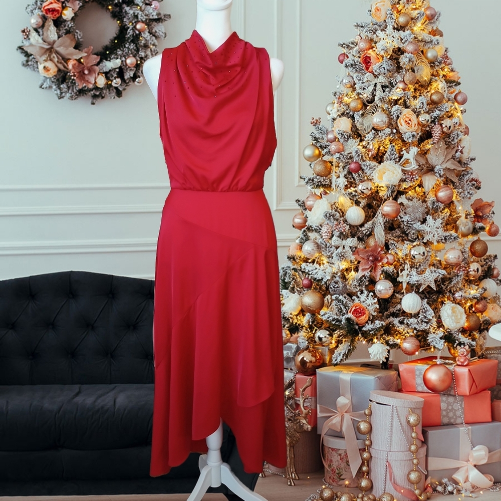 Karl Lagerfeld Red Evening Dress Maxi Jeweled Formal Size 2 Christmas Dance - Picture 2 of 11